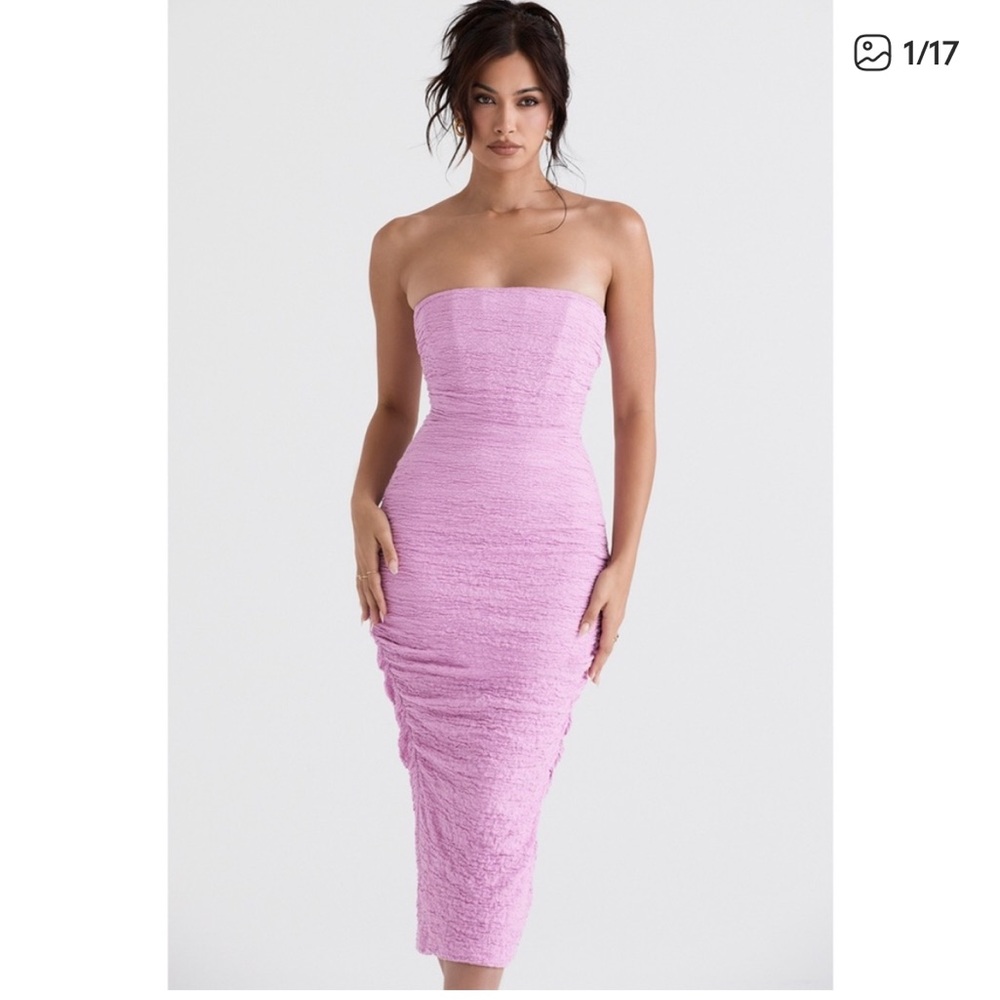 House of CB Strapless Lilac Textured Midi Dress